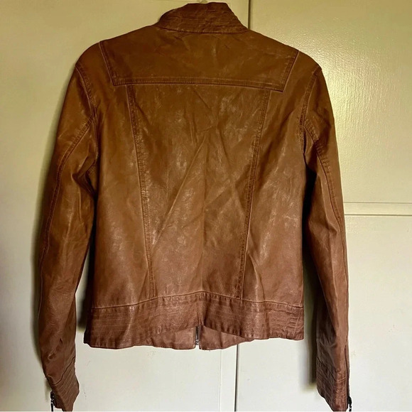 Max Jeans Brown Faux Leather Moto Jacket Size Large - Picture 8 of 12